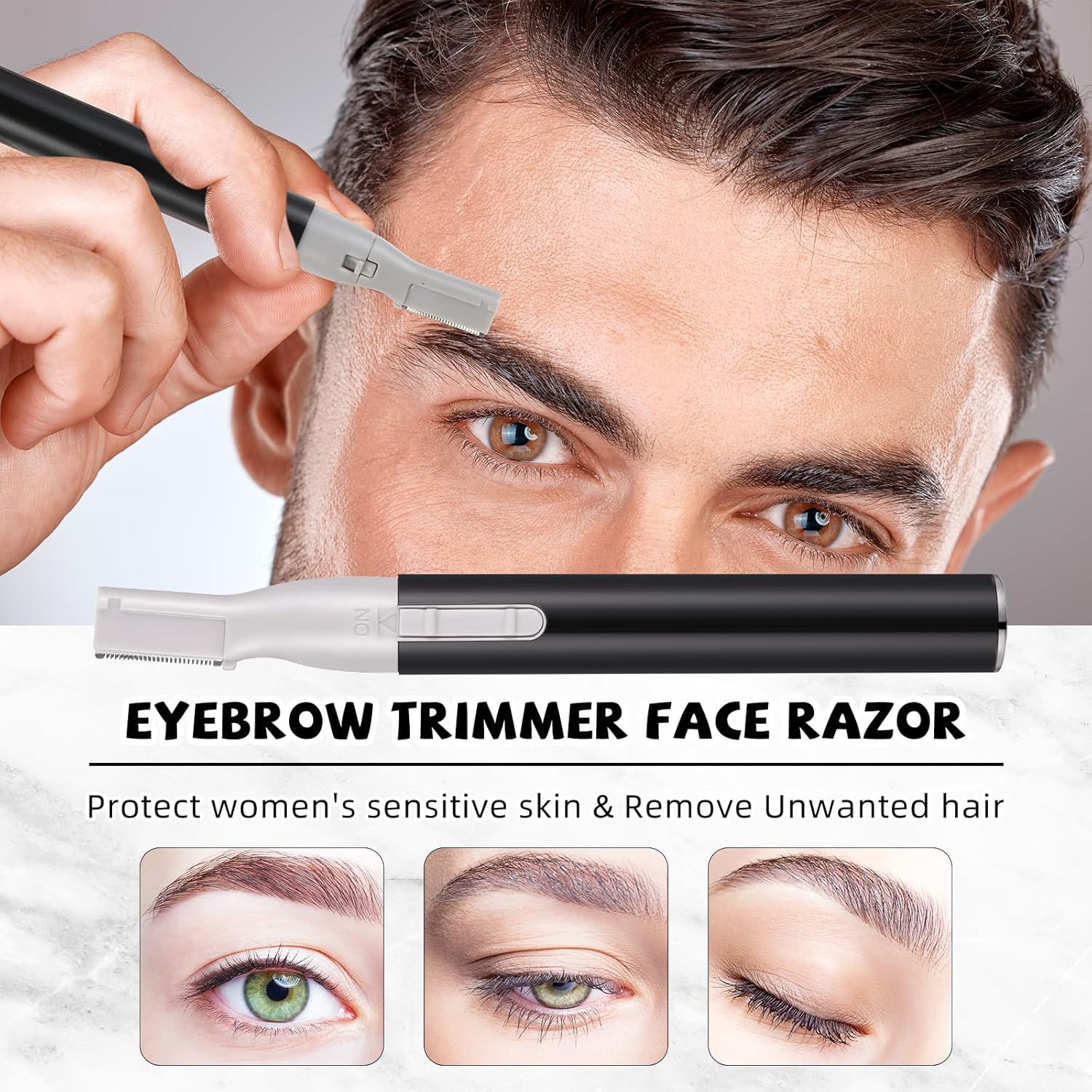 【Clearance Sale】Electric Eyebrow Trimmer for Women, Facial Hair Razor Removal for Men, Mini Epilator for Bikini, Remover for Face, Chin, Peach Puzz, Lips, Body, Arms, Legs, Battery Operated
