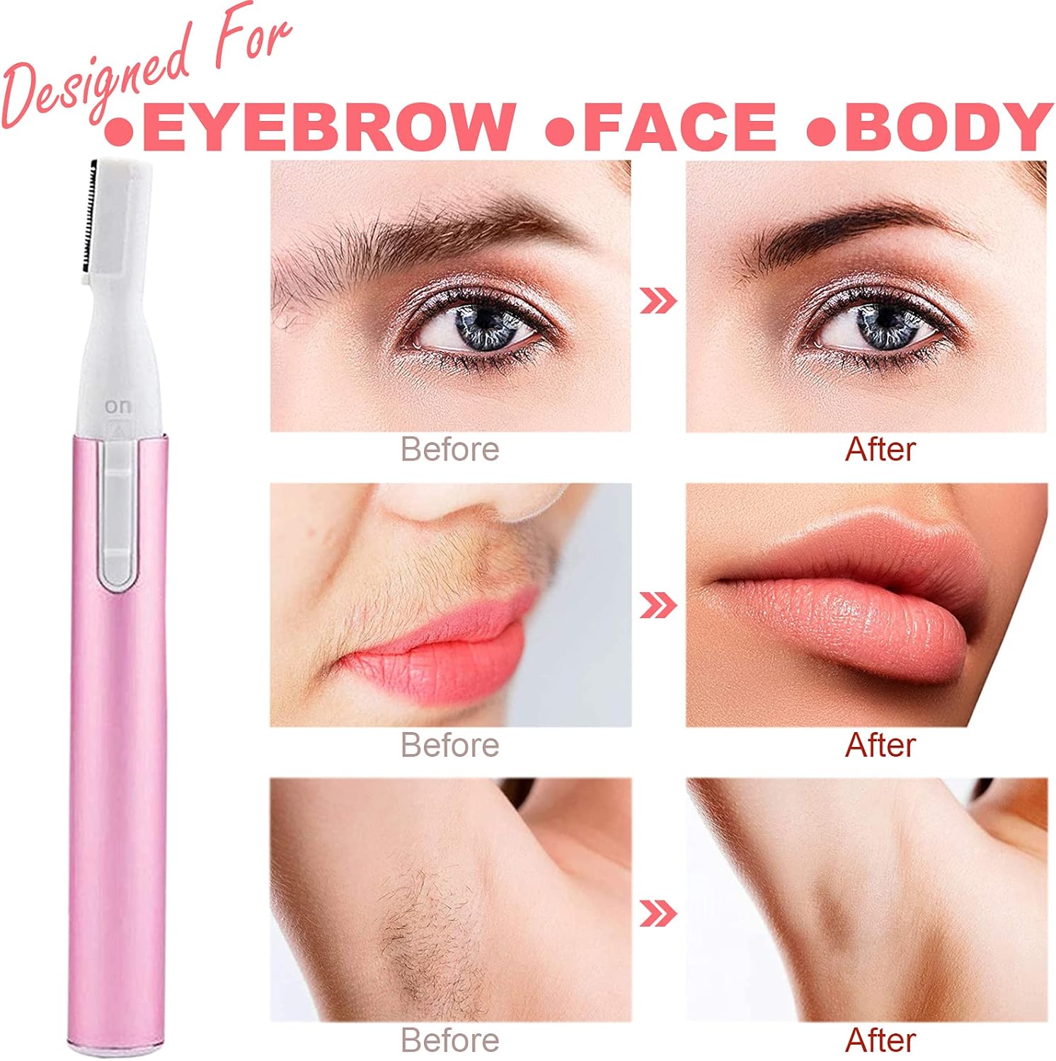 【Clearance Sale】Electric Eyebrow Trimmer for Women, Facial Hair Razor Removal for Men, Mini Epilator for Bikini, Remover for Face, Chin, Peach Puzz, Lips, Body, Arms, Legs, Battery Operated