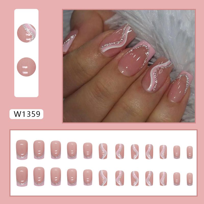 24 Pcs Press on Nails Medium Fake Nails Square Glue on Nails Wine Red False Nails with Design Silver Glitter Lines Reusable Artificial Nails Acrylic Stick on Nails for Women Girls