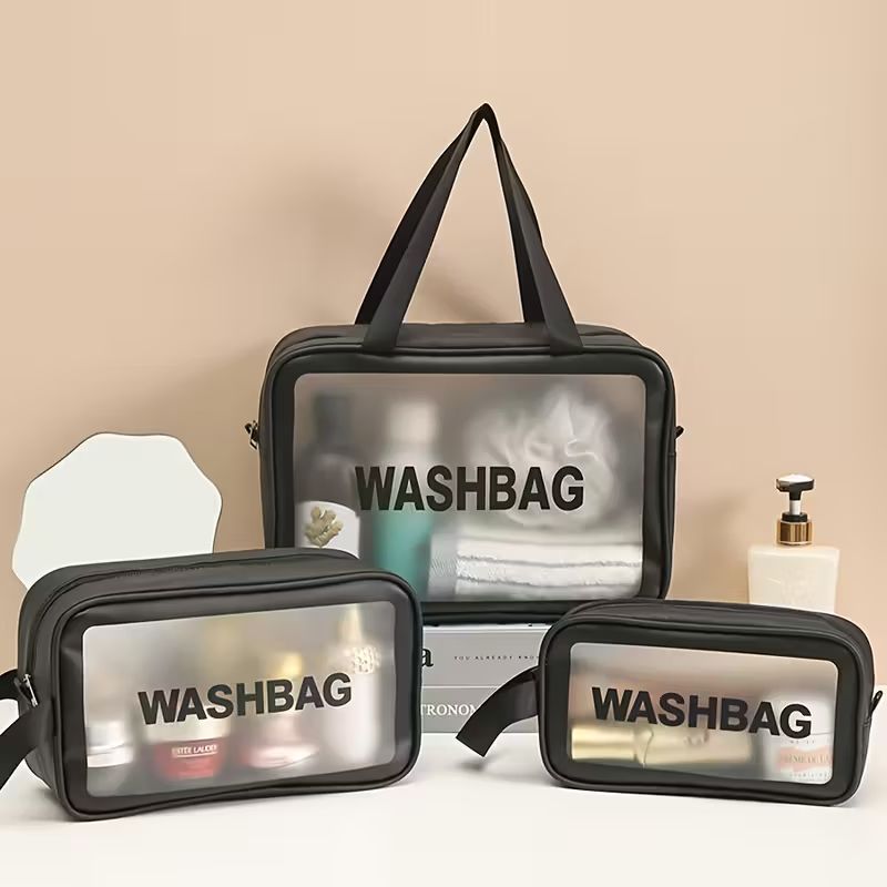 【Clearance Sale】[3pcs Travel Toiletry Bags] 3pcs Portable Translucent Travel Toiletry Bags | Upgrade Pack with Handle, Large Capacity, Frosted Storage for Women, 3 Different Size Make up Bags