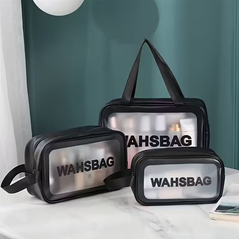 【Clearance Sale】[3pcs Travel Toiletry Bags] 3pcs Portable Translucent Travel Toiletry Bags | Upgrade Pack with Handle, Large Capacity, Frosted Storage for Women, 3 Different Size Make up Bags