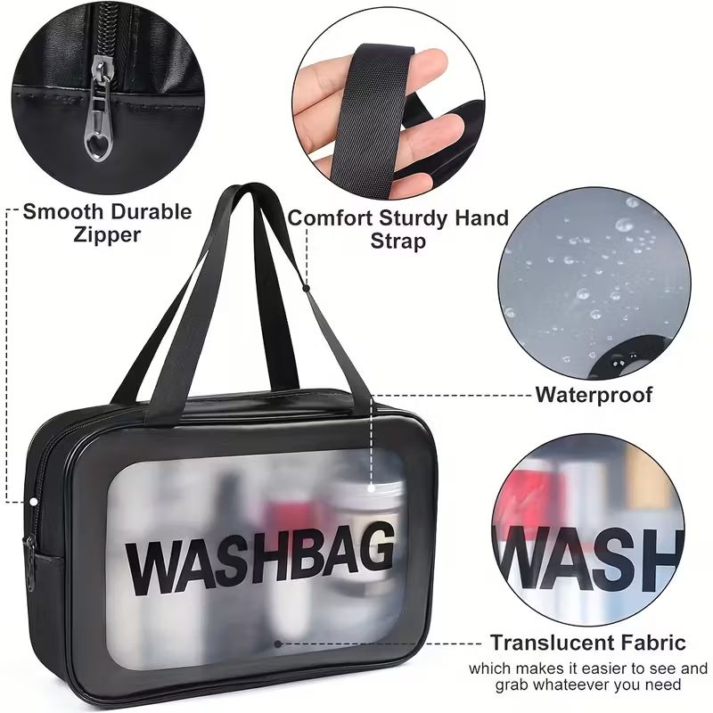 【Clearance Sale】[3pcs Travel Toiletry Bags] 3pcs Portable Translucent Travel Toiletry Bags | Upgrade Pack with Handle, Large Capacity, Frosted Storage for Women, 3 Different Size Make up Bags