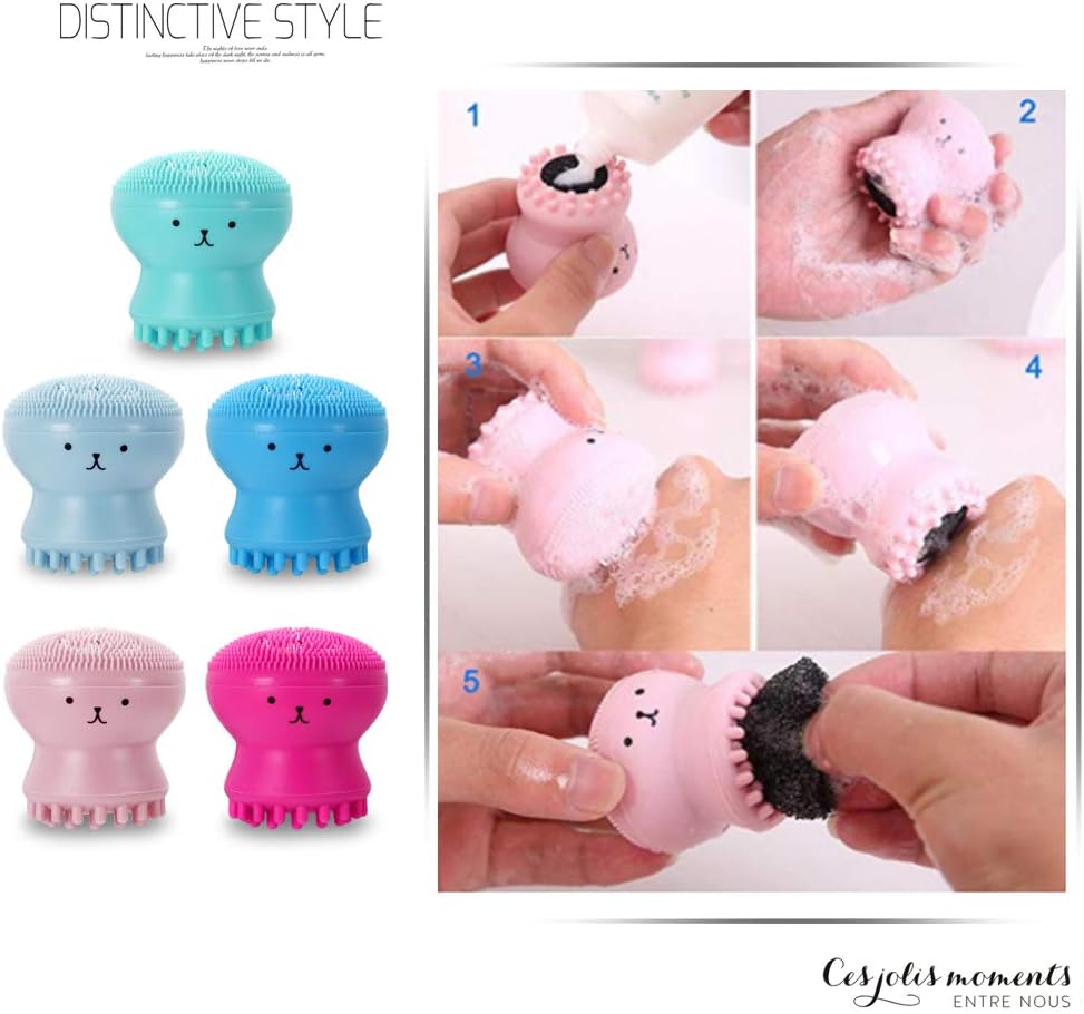 【Clearance Sale】Facial Cleansing Brush Silicone Handheld Face Brush and Massager Cute Small Octopus Face Scrubber for Deep Cleaning Gentle Exfoliating Skin Massage