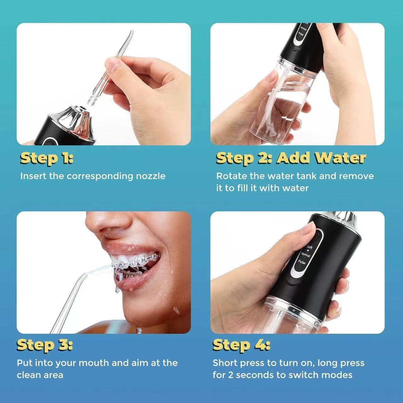 Electric Water Flosser Cordless for Teeth 3 Modes 4 Jet Tips Cleaning and Flossing Water Dental Portable Floss Irrigator Oral Water Flossed Rechargeable Tonsil Stone Travel Adults