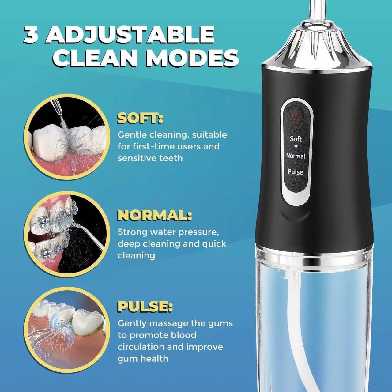 Electric Water Flosser Cordless for Teeth 3 Modes 4 Jet Tips Cleaning and Flossing Water Dental Portable Floss Irrigator Oral Water Flossed Rechargeable Tonsil Stone Travel Adults