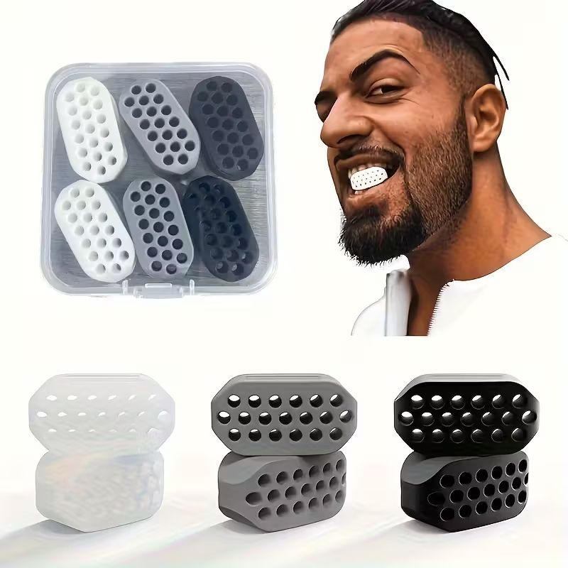6pcs Silicone Jaw Trainers for Adults - 3 Resistance Levels, Non-Electric Jawline Exerciser in Clear, Light Gray & Black - Enhances Facial Toning & Strengthening, Jaw Exerciser
