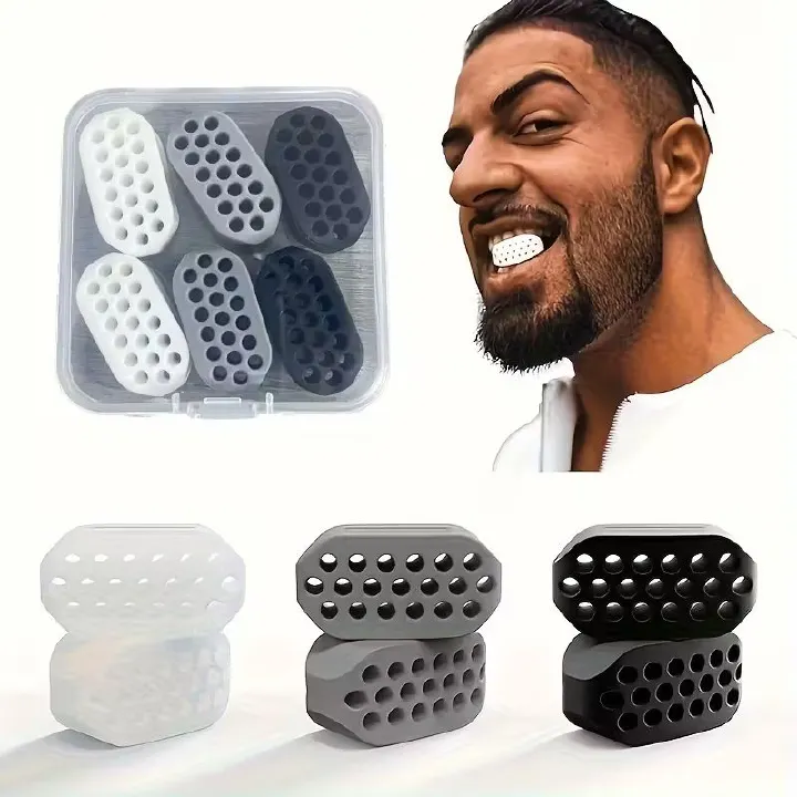 6pcs Silicone Jaw Trainers for Adults - 3 Resistance Levels, Non-Electric Jawline Exerciser in Clear, Light Gray & Black - Enhances Facial Toning & Strengthening, Jaw Exerciser