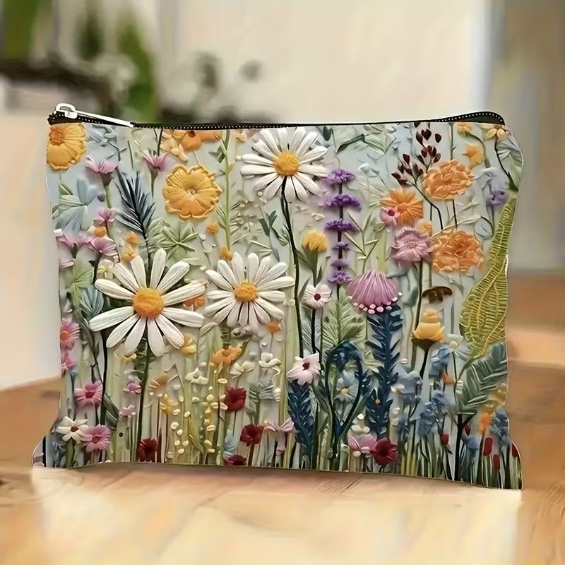 1pc Vibrant Floral Makeup & Toiletry Organizer Bag - Durable Reusable Foldable Travel Cosmetic Case with Zipper Closure, Portable Cosmetic Pouch for Women, Artistic Design