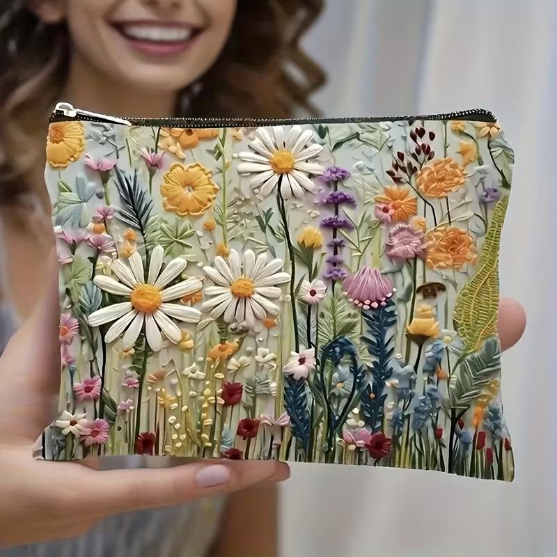 1pc Vibrant Floral Makeup & Toiletry Organizer Bag - Durable Reusable Foldable Travel Cosmetic Case with Zipper Closure, Portable Cosmetic Pouch for Women, Artistic Design