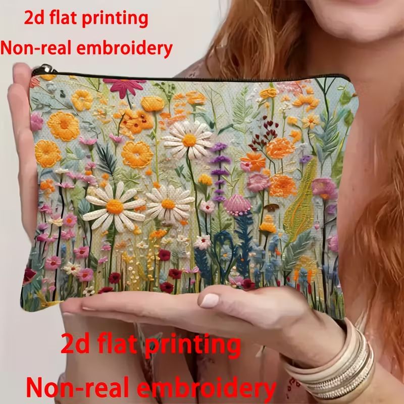 1pc Vibrant Floral Makeup & Toiletry Organizer Bag - Durable Reusable Foldable Travel Cosmetic Case with Zipper Closure, Portable Cosmetic Pouch for Women, Artistic Design
