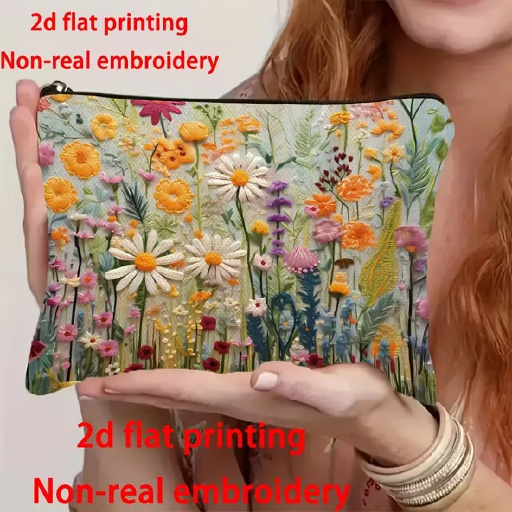 1pc Vibrant Floral Makeup & Toiletry Organizer Bag - Durable Reusable Foldable Travel Cosmetic Case with Zipper Closure, Portable Cosmetic Pouch for Women, Artistic Design