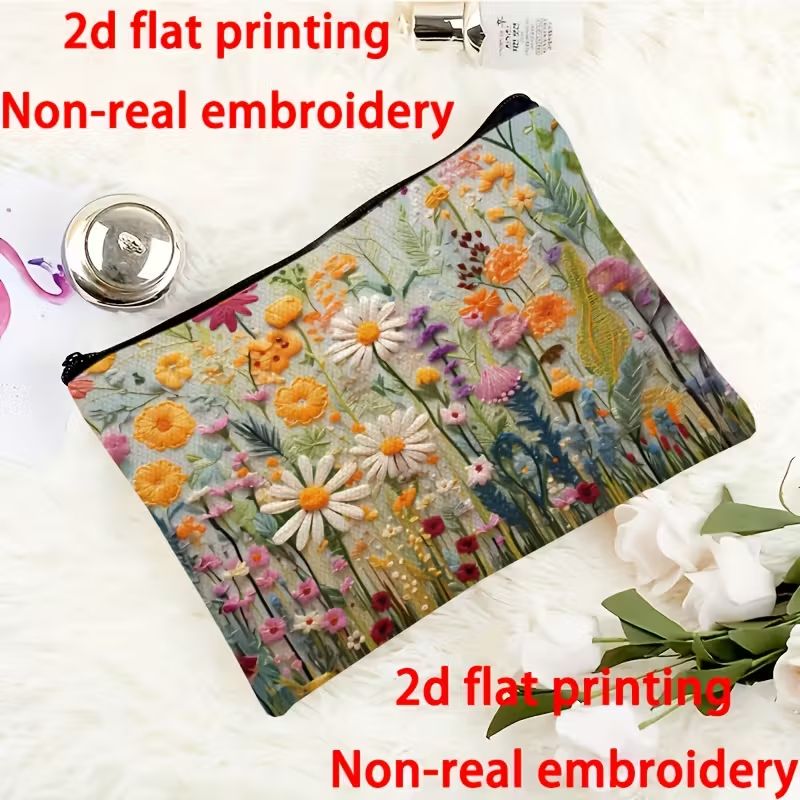 1pc Vibrant Floral Makeup & Toiletry Organizer Bag - Durable Reusable Foldable Travel Cosmetic Case with Zipper Closure, Portable Cosmetic Pouch for Women, Artistic Design