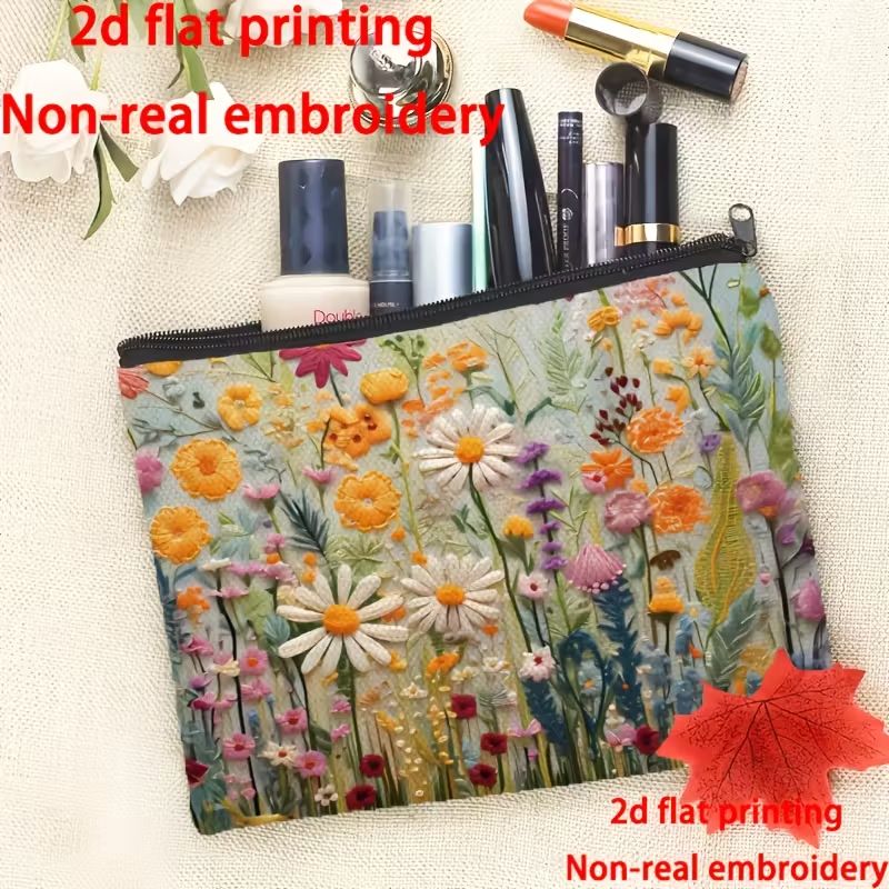 1pc Vibrant Floral Makeup & Toiletry Organizer Bag - Durable Reusable Foldable Travel Cosmetic Case with Zipper Closure, Portable Cosmetic Pouch for Women, Artistic Design