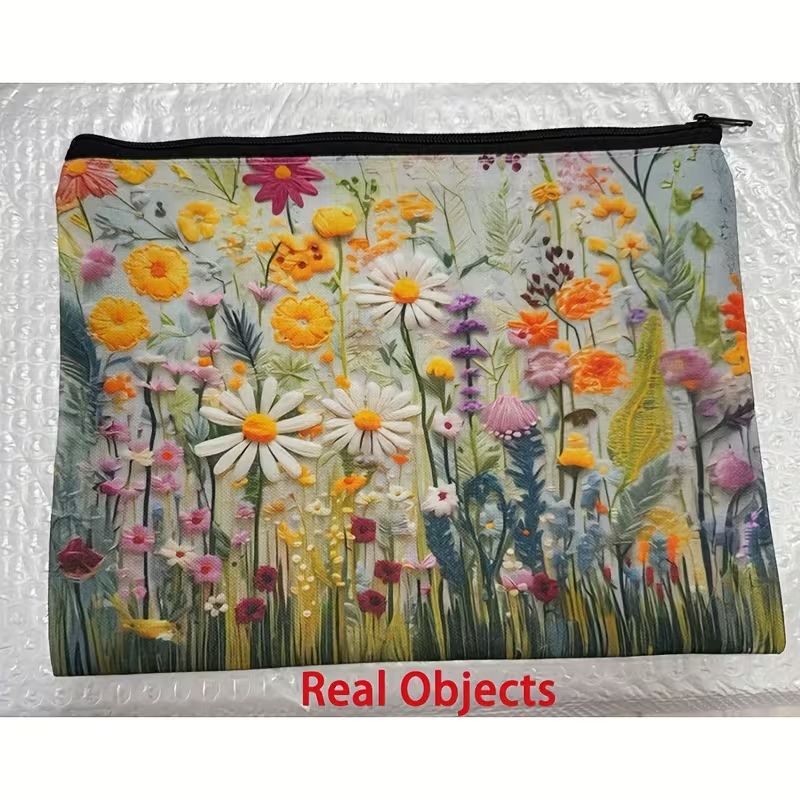 1pc Vibrant Floral Makeup & Toiletry Organizer Bag - Durable Reusable Foldable Travel Cosmetic Case with Zipper Closure, Portable Cosmetic Pouch for Women, Artistic Design