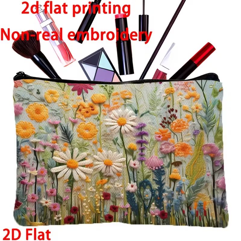 1pc Vibrant Floral Makeup & Toiletry Organizer Bag - Durable Reusable Foldable Travel Cosmetic Case with Zipper Closure, Portable Cosmetic Pouch for Women, Artistic Design