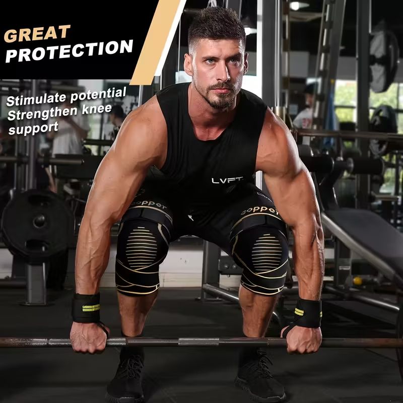 1pc Copper Knee Brace with Strap - Black Compression Sleeve for Stability, Nylon Blend, Modern Design, Strapfast Closure, Comfortable & Durable, Ideal for Daily Activities