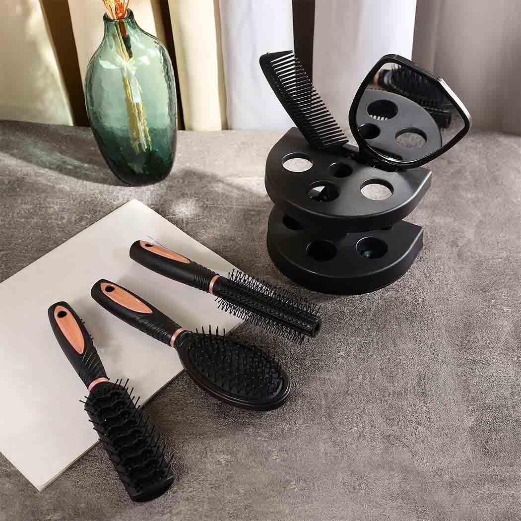【Clearance Sale】5Pcs Hair Comb Brush Set with Mirror Hairbrush Holder Professional Massage Combs Cosmetics Hair Styling Tools Sets for Women Ladies Adults Kids