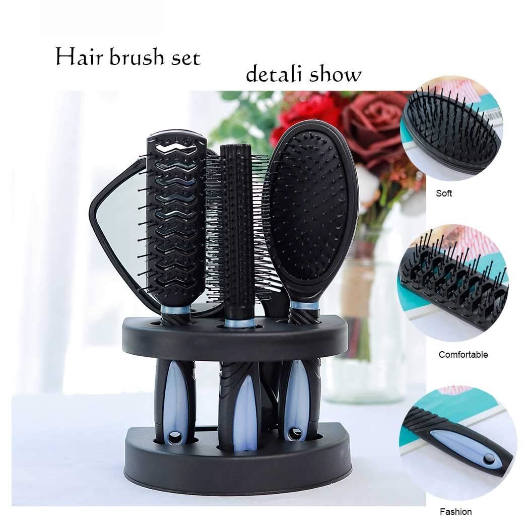 【Clearance Sale】5Pcs Hair Comb Brush Set with Mirror Hairbrush Holder Professional Massage Combs Cosmetics Hair Styling Tools Sets for Women Ladies Adults Kids