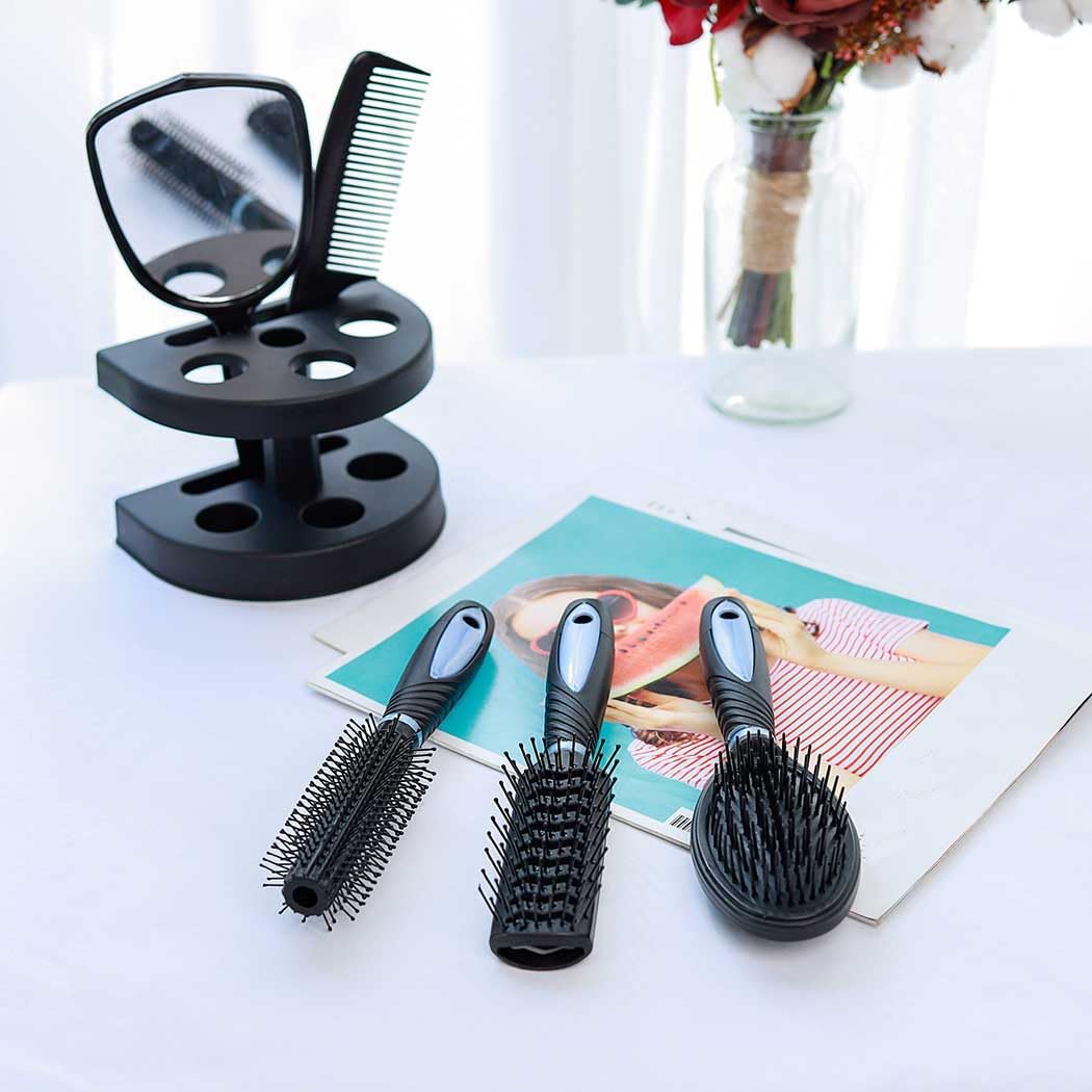 【Clearance Sale】5Pcs Hair Comb Brush Set with Mirror Hairbrush Holder Professional Massage Combs Cosmetics Hair Styling Tools Sets for Women Ladies Adults Kids