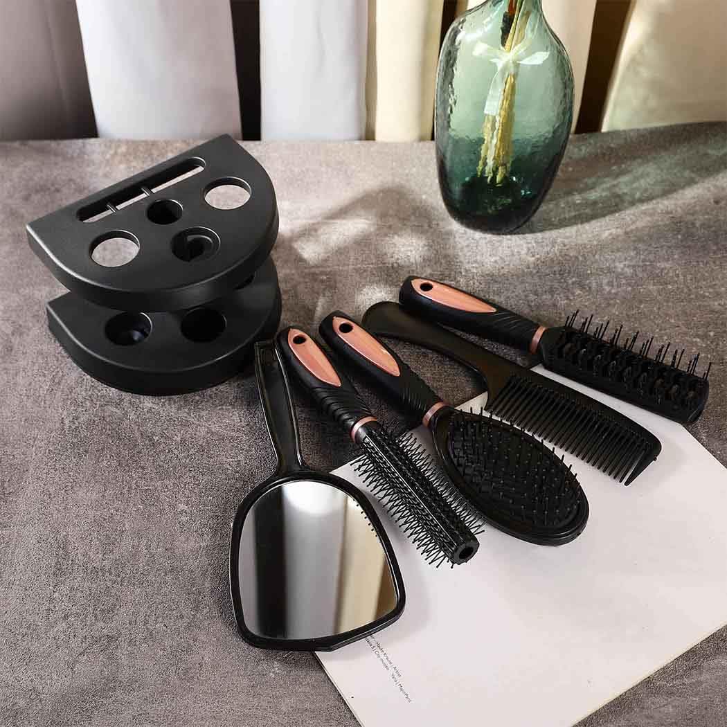 【Clearance Sale】5Pcs Hair Comb Brush Set with Mirror Hairbrush Holder Professional Massage Combs Cosmetics Hair Styling Tools Sets for Women Ladies Adults Kids