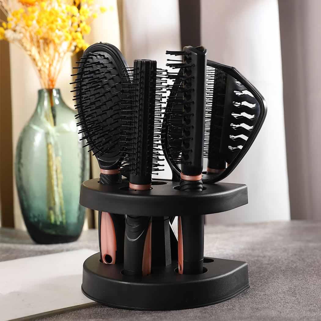 【Clearance Sale】5Pcs Hair Comb Brush Set with Mirror Hairbrush Holder Professional Massage Combs Cosmetics Hair Styling Tools Sets for Women Ladies Adults Kids