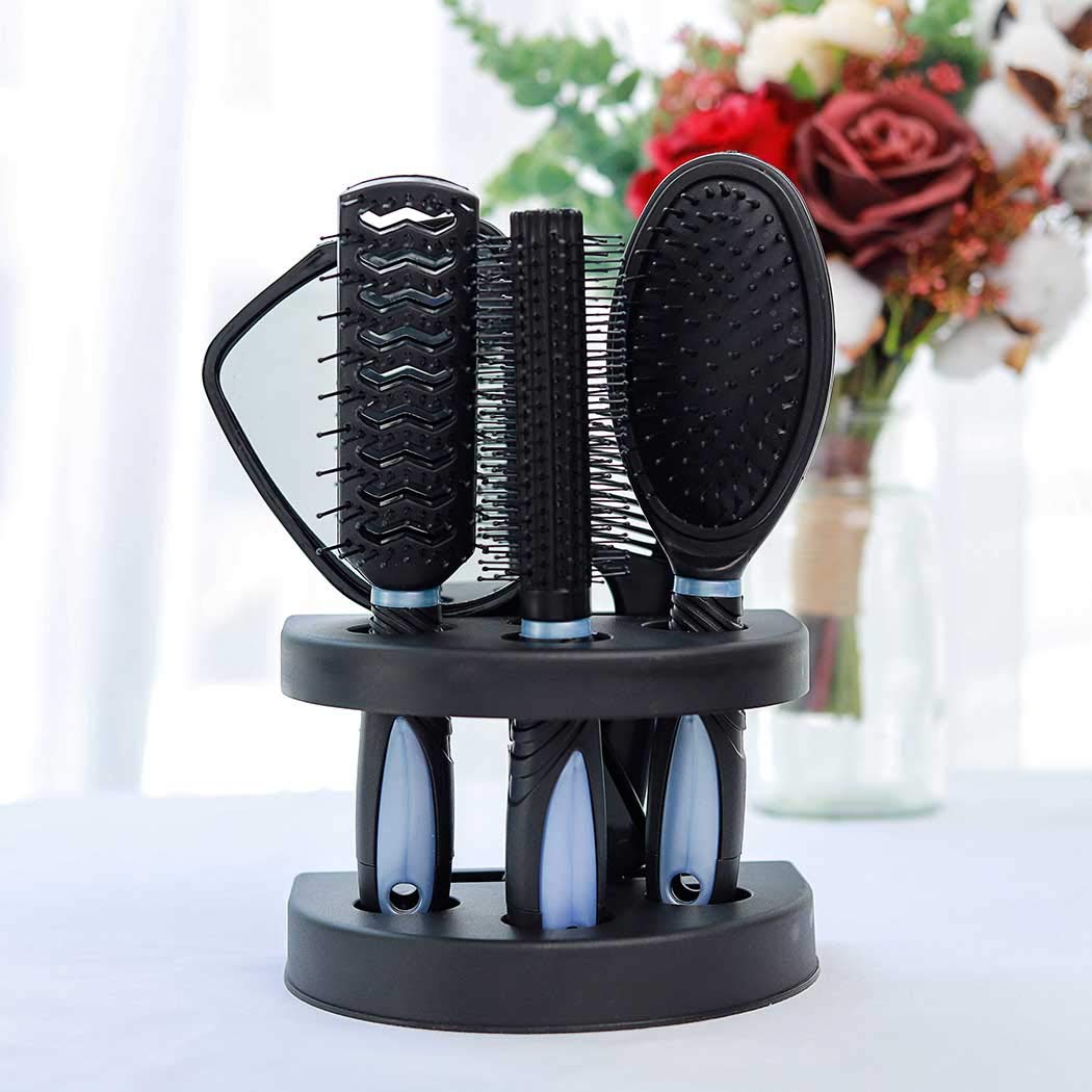 【Clearance Sale】5Pcs Hair Comb Brush Set with Mirror Hairbrush Holder Professional Massage Combs Cosmetics Hair Styling Tools Sets for Women Ladies Adults Kids