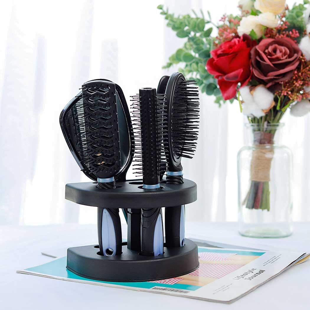 【Clearance Sale】5Pcs Hair Comb Brush Set with Mirror Hairbrush Holder Professional Massage Combs Cosmetics Hair Styling Tools Sets for Women Ladies Adults Kids