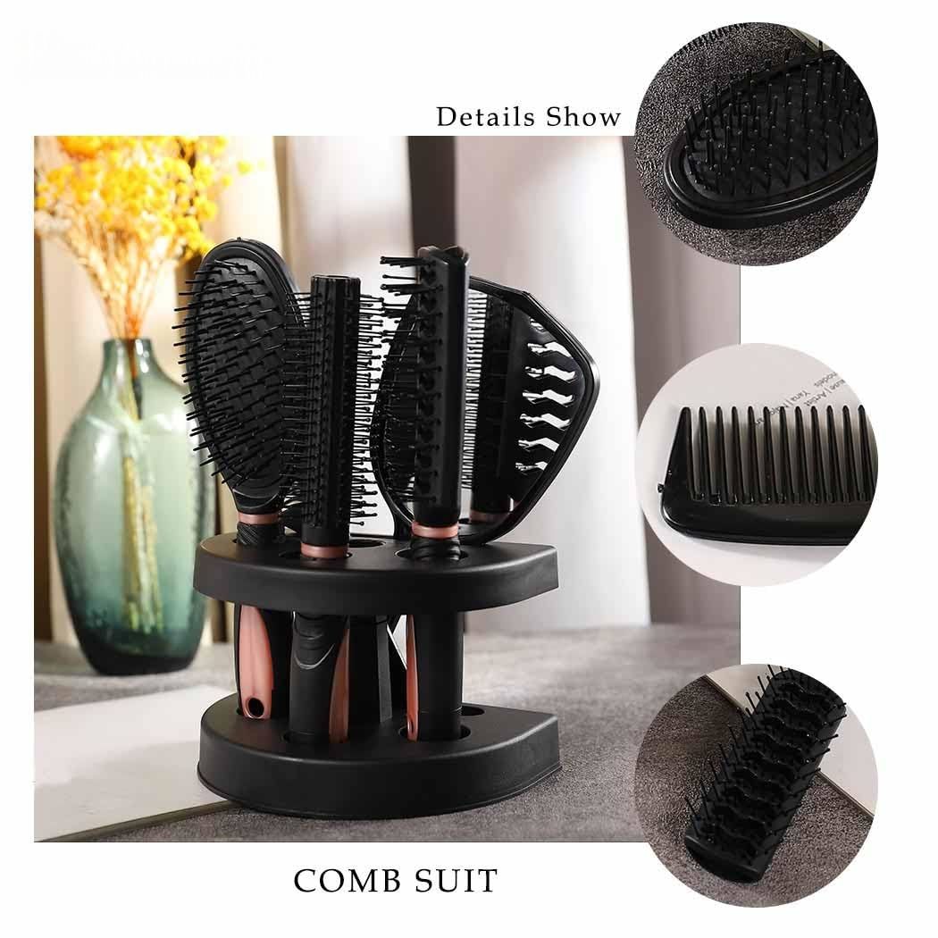 【Clearance Sale】5Pcs Hair Comb Brush Set with Mirror Hairbrush Holder Professional Massage Combs Cosmetics Hair Styling Tools Sets for Women Ladies Adults Kids