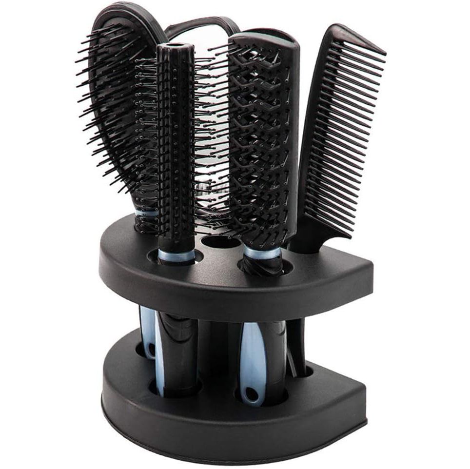 【Clearance Sale】5Pcs Hair Comb Brush Set with Mirror Hairbrush Holder Professional Massage Combs Cosmetics Hair Styling Tools Sets for Women Ladies Adults Kids