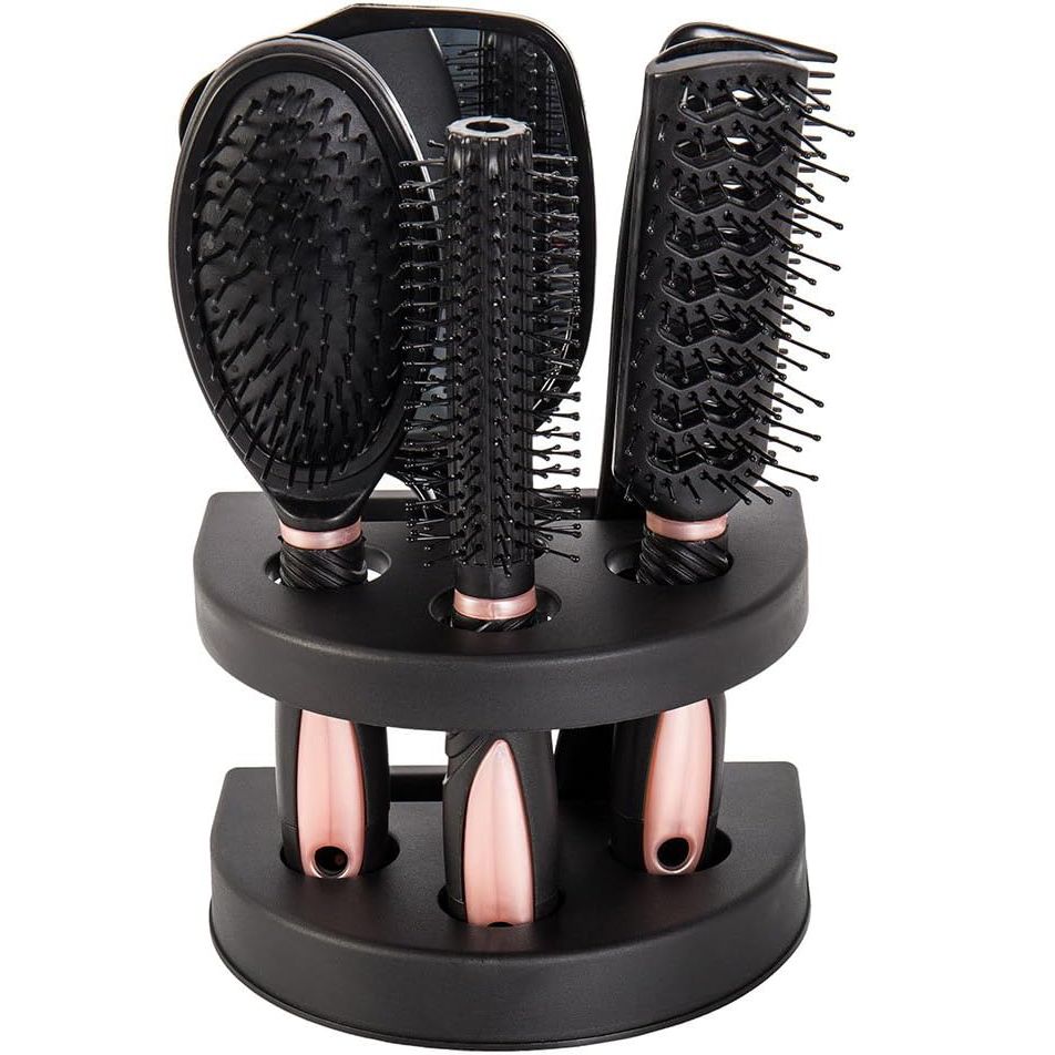 【Clearance Sale】5Pcs Hair Comb Brush Set with Mirror Hairbrush Holder Professional Massage Combs Cosmetics Hair Styling Tools Sets for Women Ladies Adults Kids