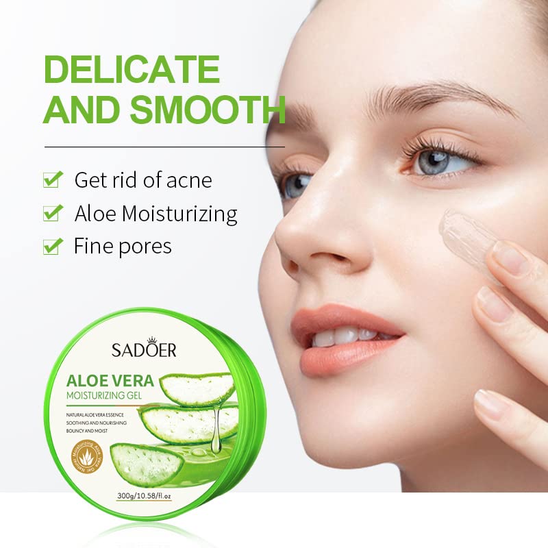 SADOER Gel for Face, Skin, Hair & Sunburn Relief, Made with 100% Pure Aloe Gel for All Skin Types,300g