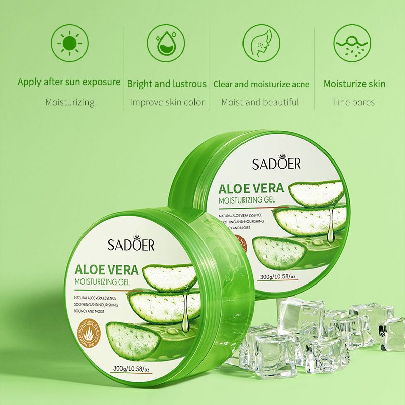 SADOER Gel for Face, Skin, Hair & Sunburn Relief, Made with 100% Pure Aloe Gel for All Skin Types,300g