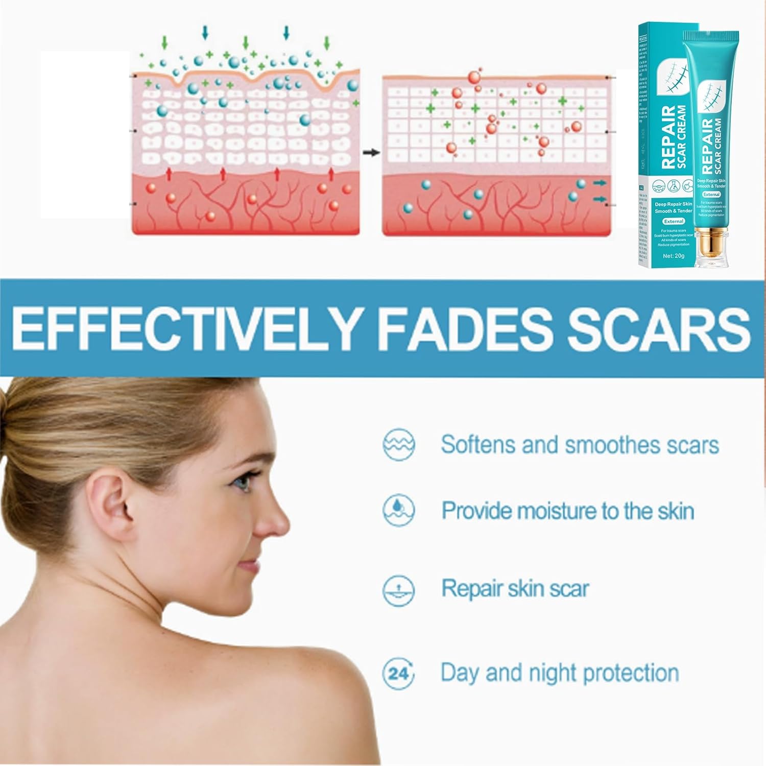 SADOER Scar Cream For Men And Women, Repair Skin Scar Cream,Facial Advance Silicone Removal Scar Gel Away Gel For Surgical Scars