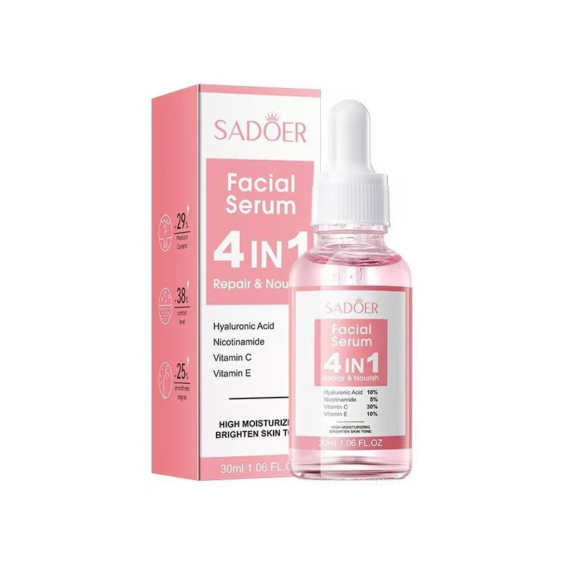 SADOER 4 in 1 Anti Aging Face Serum for Women, Serum Face with Hyaluronic Acid, Nicotinamide, Vitamin C, Vitamin E, skin care for Fade Fine Lines, Improve Dull Tired Skin, Fades Dark Spots