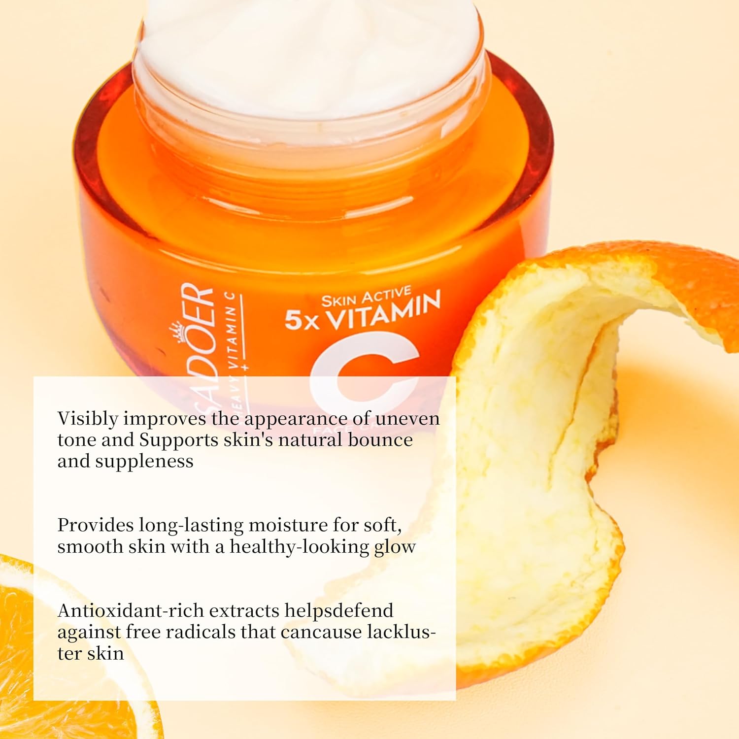 【Clearance Sale】SADOER Vitamin C Face Cream,Niacinamide & Hyaluronic Acid,Hydrating Moisturizer for Glowing Skin, Dark Spot Care, Protection 50g,Gift,Women