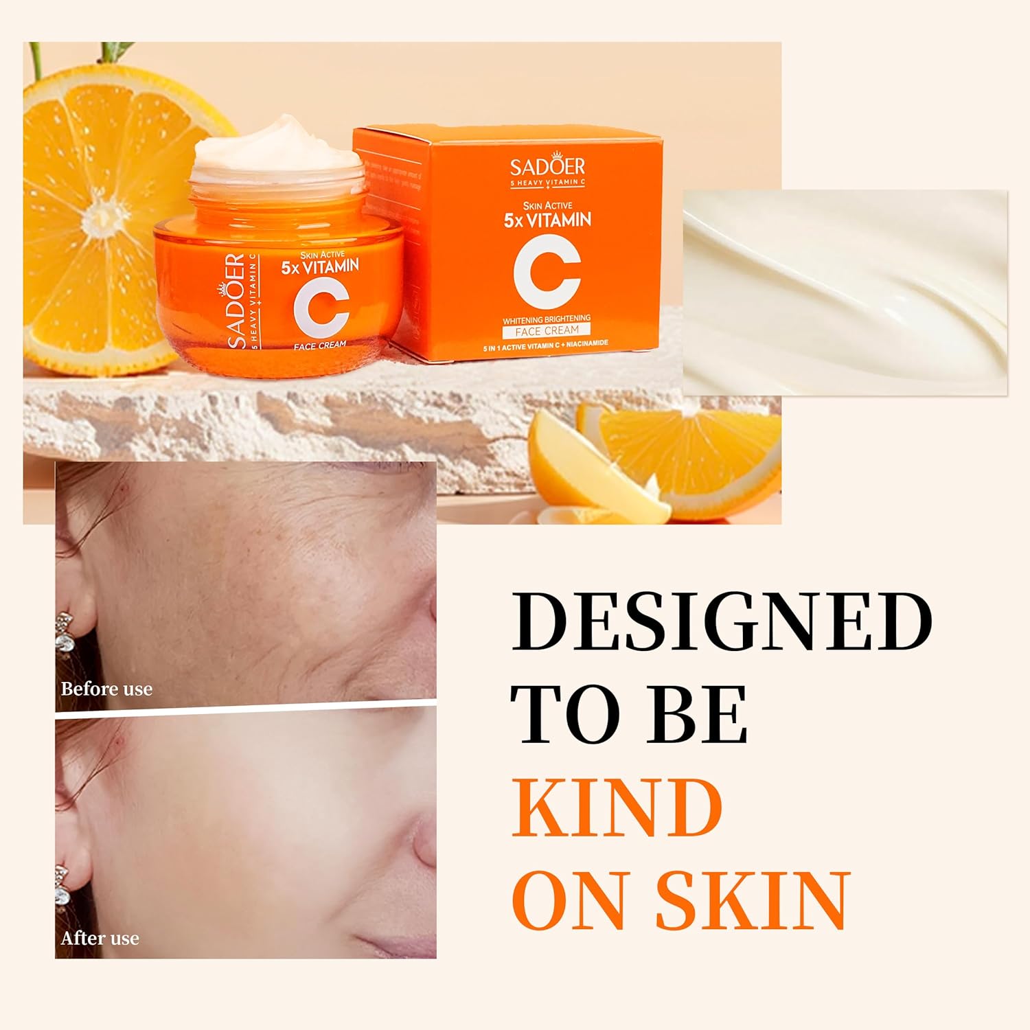 【Clearance Sale】SADOER Vitamin C Face Cream,Niacinamide & Hyaluronic Acid,Hydrating Moisturizer for Glowing Skin, Dark Spot Care, Protection 50g,Gift,Women