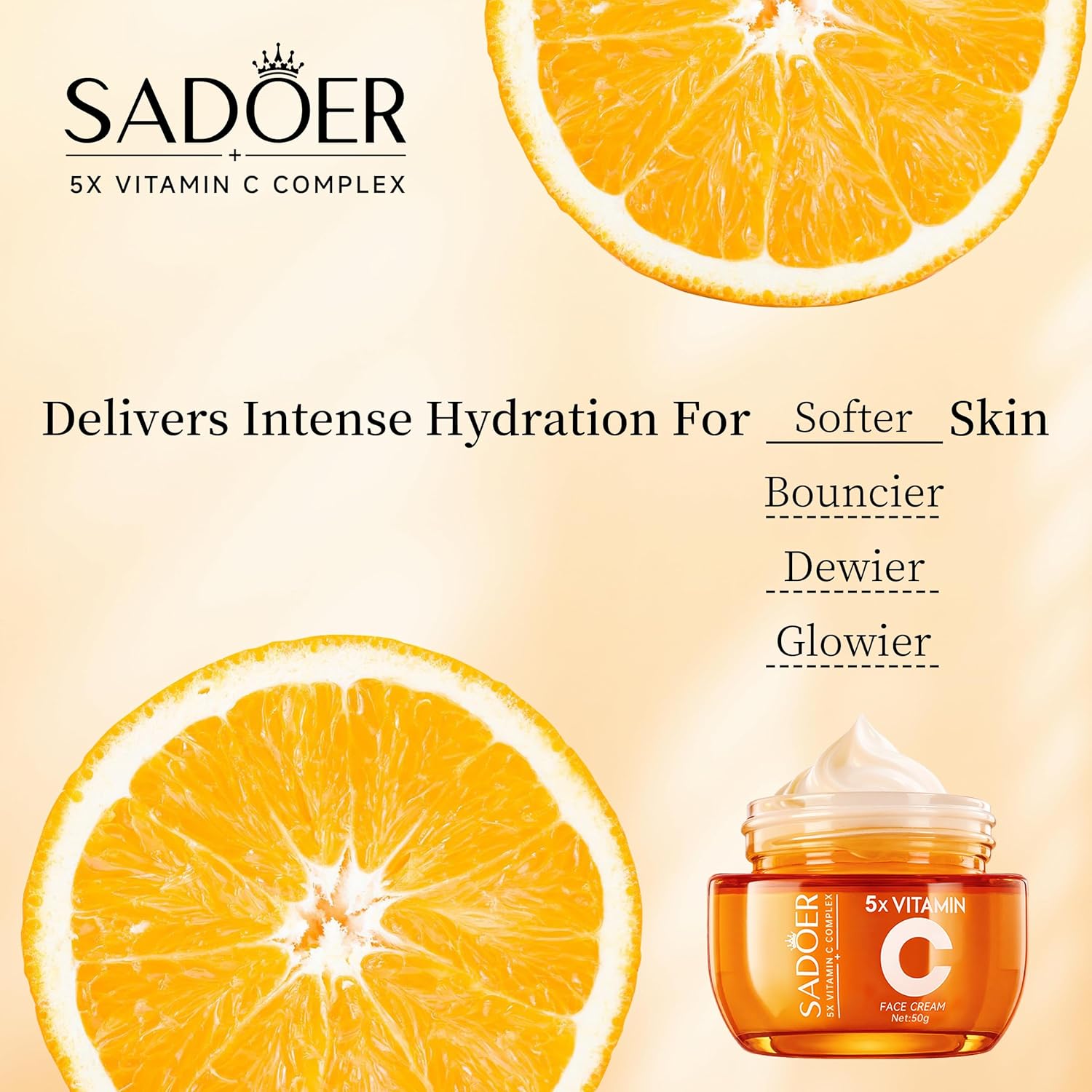 【Clearance Sale】SADOER Vitamin C Face Cream,Niacinamide & Hyaluronic Acid,Hydrating Moisturizer for Glowing Skin, Dark Spot Care, Protection 50g,Gift,Women