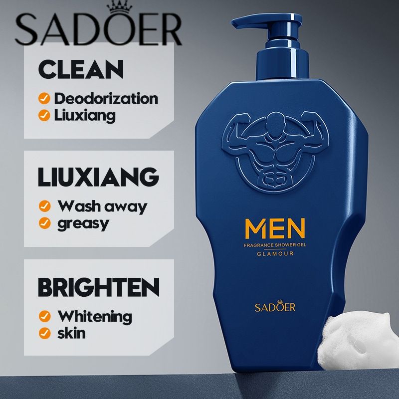 SADOER Shower Gel Bottle 500ml Cleaning Moisturizing Whitening Brightening Refreshing Men's Charming Fragrance Shower Gel