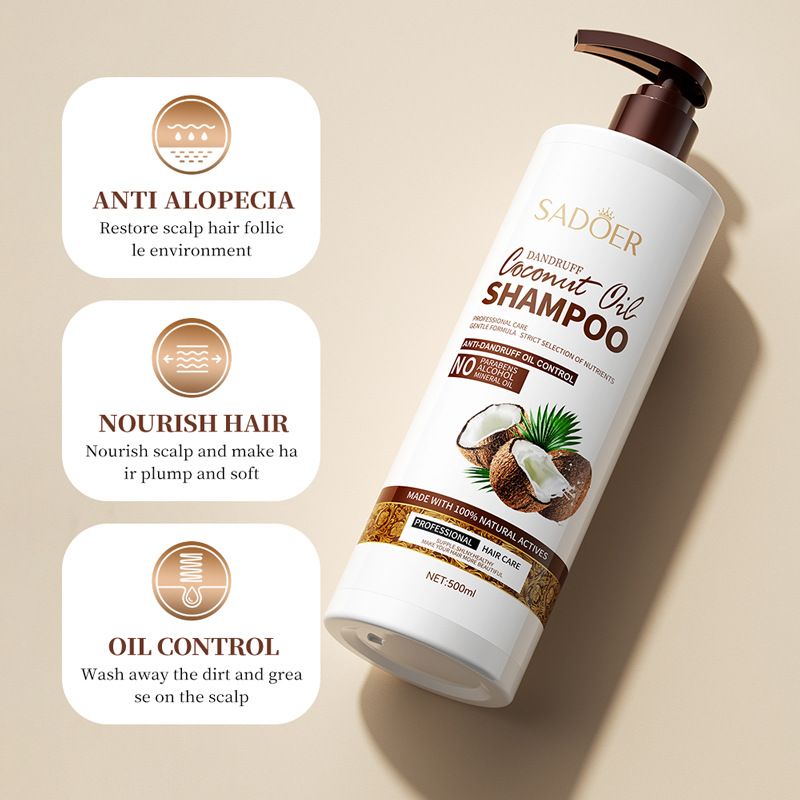 【Clearance Sale】SADOER Coconut Shampoo 500 ml with 100% Natural Coconut Oil for Hair Growth and Volume - Moisture - Extracts of Japanese Green Tea, Indian Gooseberry, and Rosemary