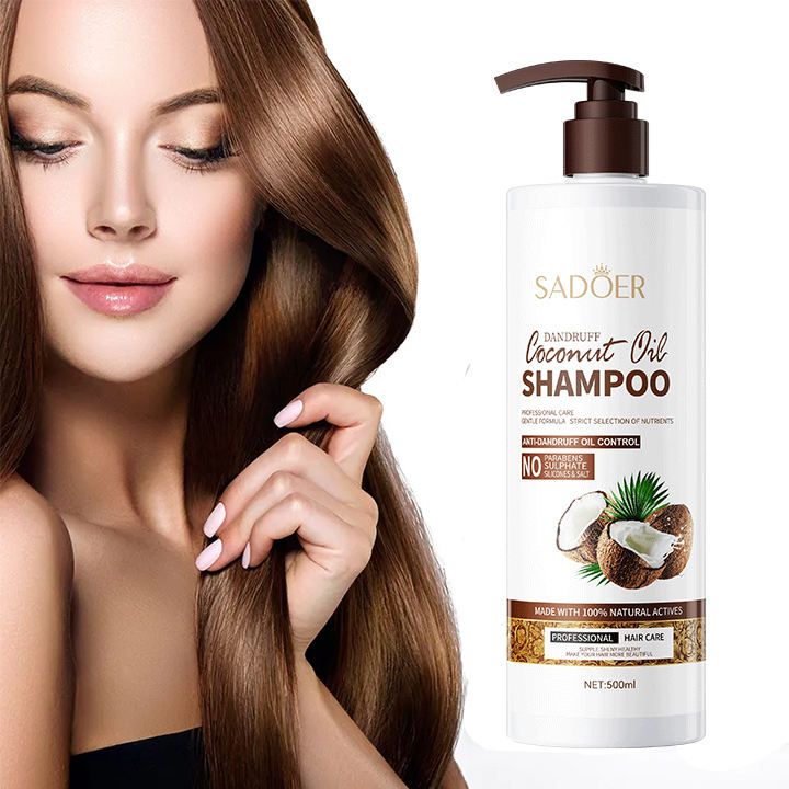 【Clearance Sale】SADOER Coconut Shampoo 500 ml with 100% Natural Coconut Oil for Hair Growth and Volume - Moisture - Extracts of Japanese Green Tea, Indian Gooseberry, and Rosemary