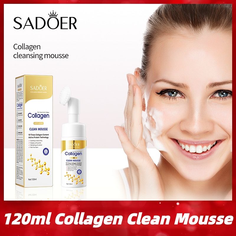 【Clearance Sale】SADOER Collagen Clean Mousse, 120ml Collagen Anti-Wrinkle Cleansing Mousse Cleanser, Face Wash Cleansing Foam with Collagen & Hyaluronic Acid, Anti-Aging Facial Cleanser for Oily Skin