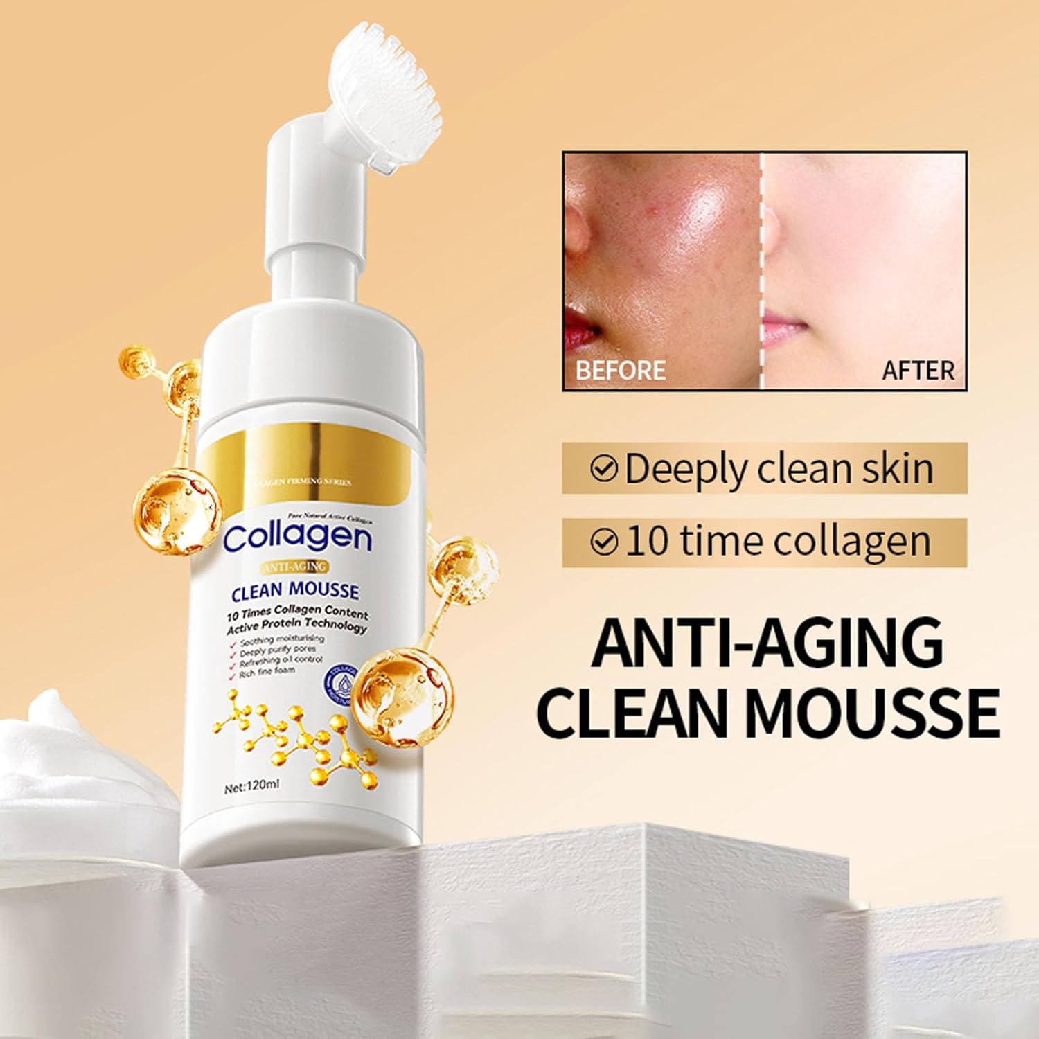 【Clearance Sale】SADOER Collagen Clean Mousse, 120ml Collagen Anti-Wrinkle Cleansing Mousse Cleanser, Face Wash Cleansing Foam with Collagen & Hyaluronic Acid, Anti-Aging Facial Cleanser for Oily Skin