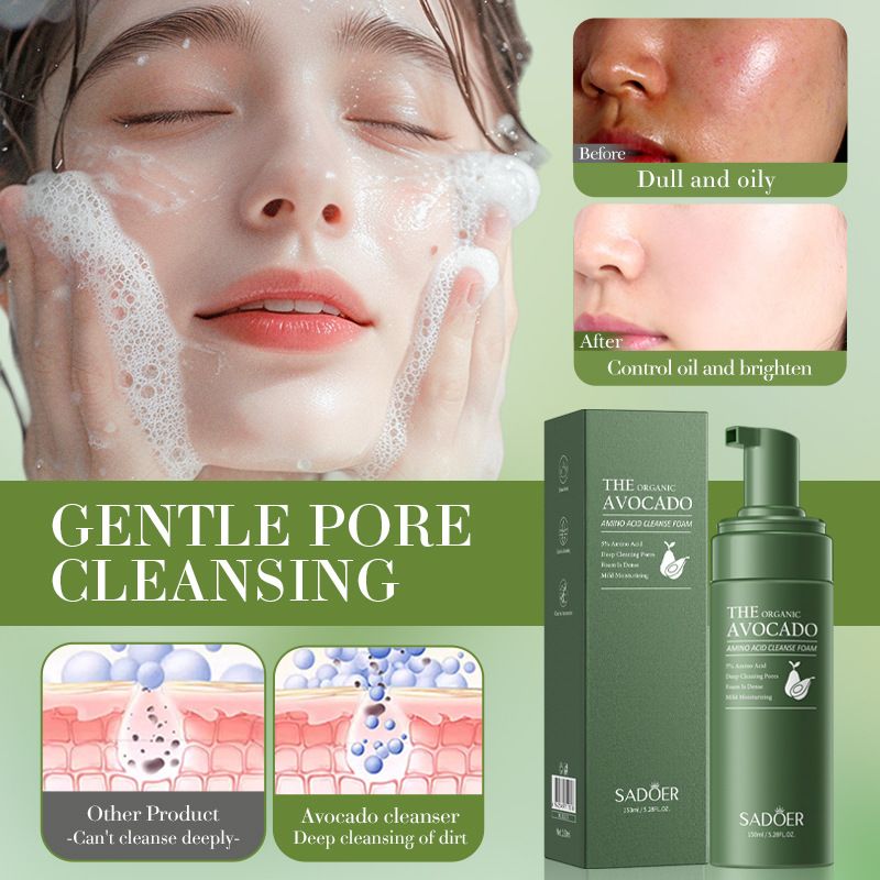 【Clearance Sale】SADOER Avocado Amino Acid Moisturizing Cleansing Foam Deep Cleansing Exfoliating Moisturizing Facial Products Avocado Skin Care Products Deep Cleaning Body Wash Vitamin E