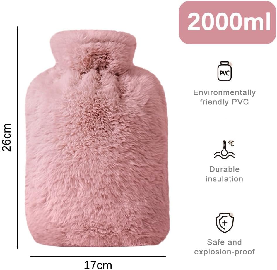 Hot Water Bottle with Cover, 2L Large Capacity Hot Water Bag, Skin-Friendly Material and Long-Lasting Warmth Suitable for Children and Adults Bed Warmer Bag