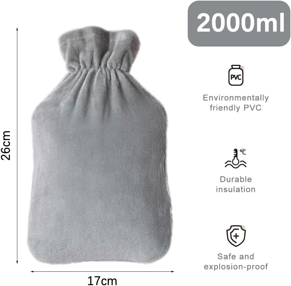 Hot Water Bottle with Cover, 2L Large Capacity Hot Water Bag, Skin-Friendly Material and Long-Lasting Warmth Suitable for Children and Adults Bed Warmer Bag