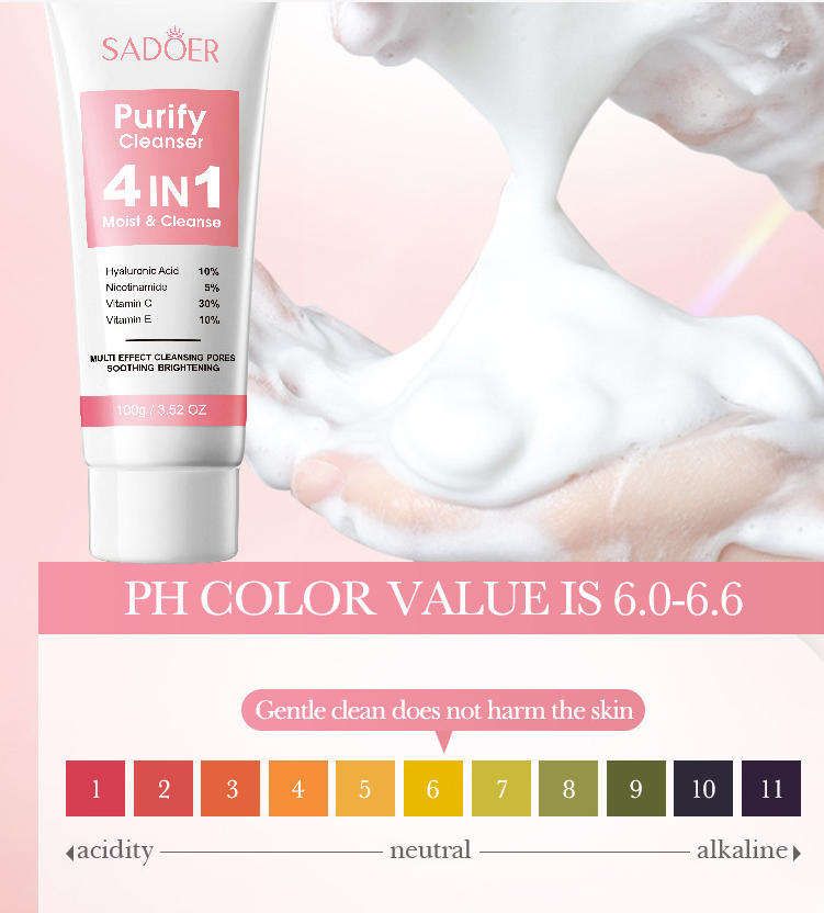 【Clearance Sale】SADOER 4-in-1 Multi-effect Facial Cleanser for Pore Purification and Cleansing,Travel Size with Sensitive Skin and Acne Makeup Removing Amino Acid Cleansing