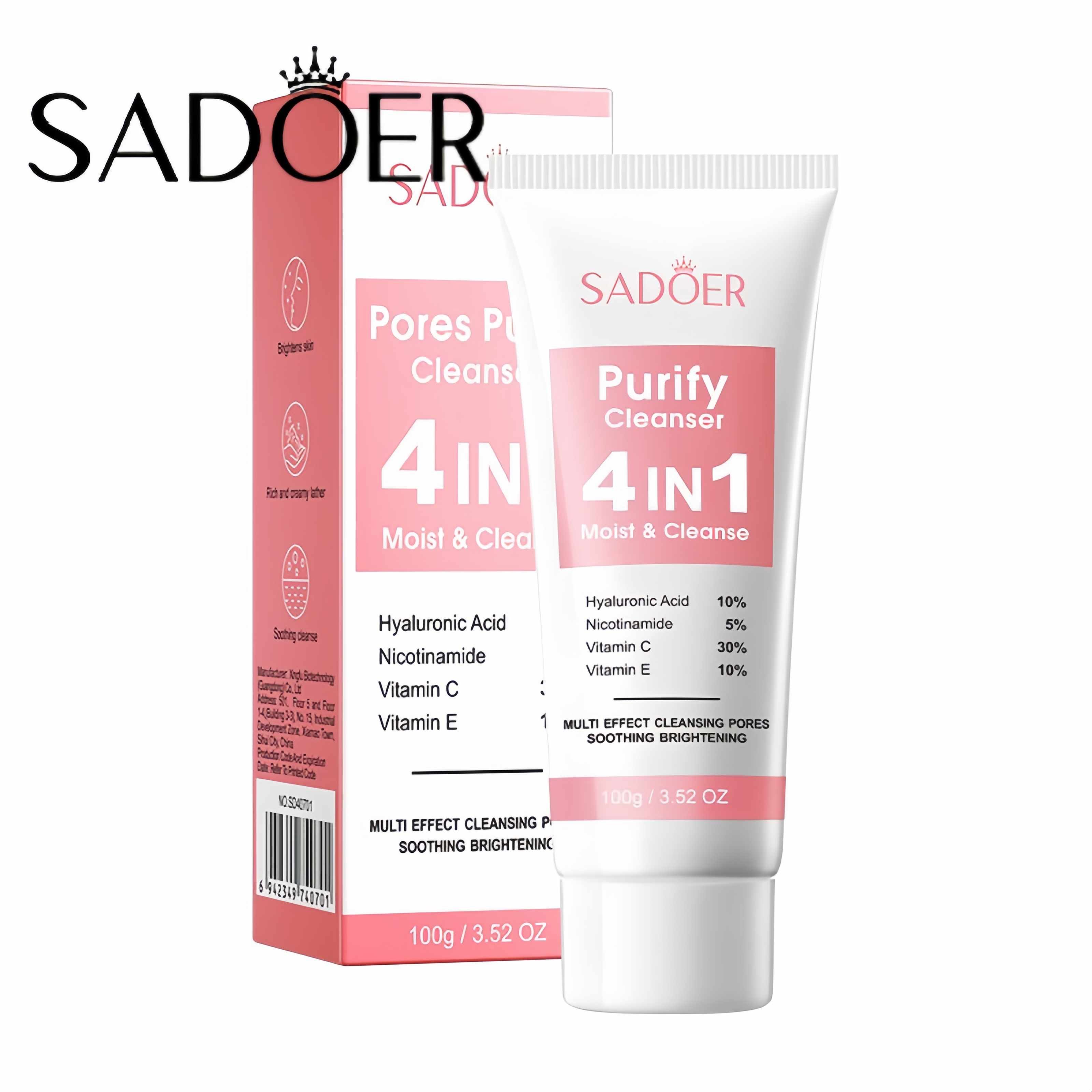 【Clearance Sale】SADOER 4-in-1 Multi-effect Facial Cleanser for Pore Purification and Cleansing,Travel Size with Sensitive Skin and Acne Makeup Removing Amino Acid Cleansing