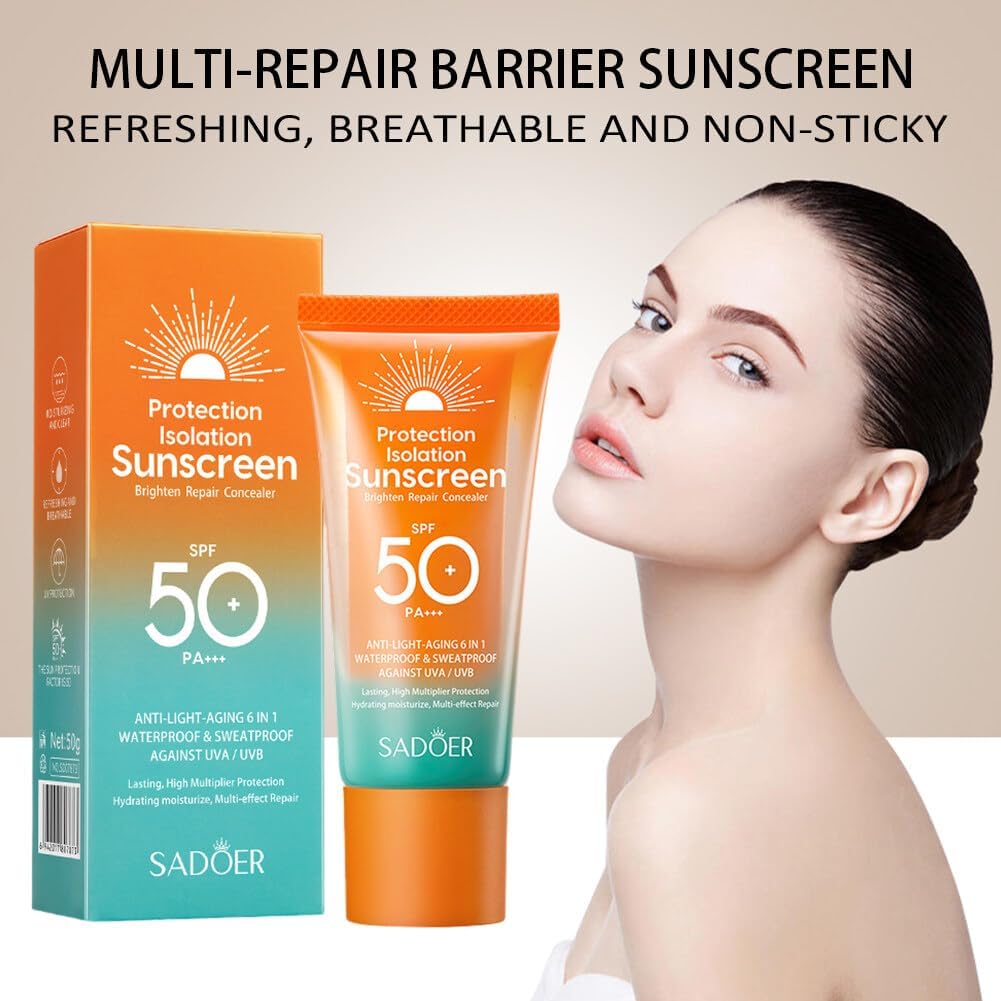 SADOER Sunscreen SPF 50 Face Sun Protective Cream Anti UVA/UVB Face Sun Cream Sun Secure Face and Body Sun Cream Moisturizing Sun Cream Sun Protection Milk 50g