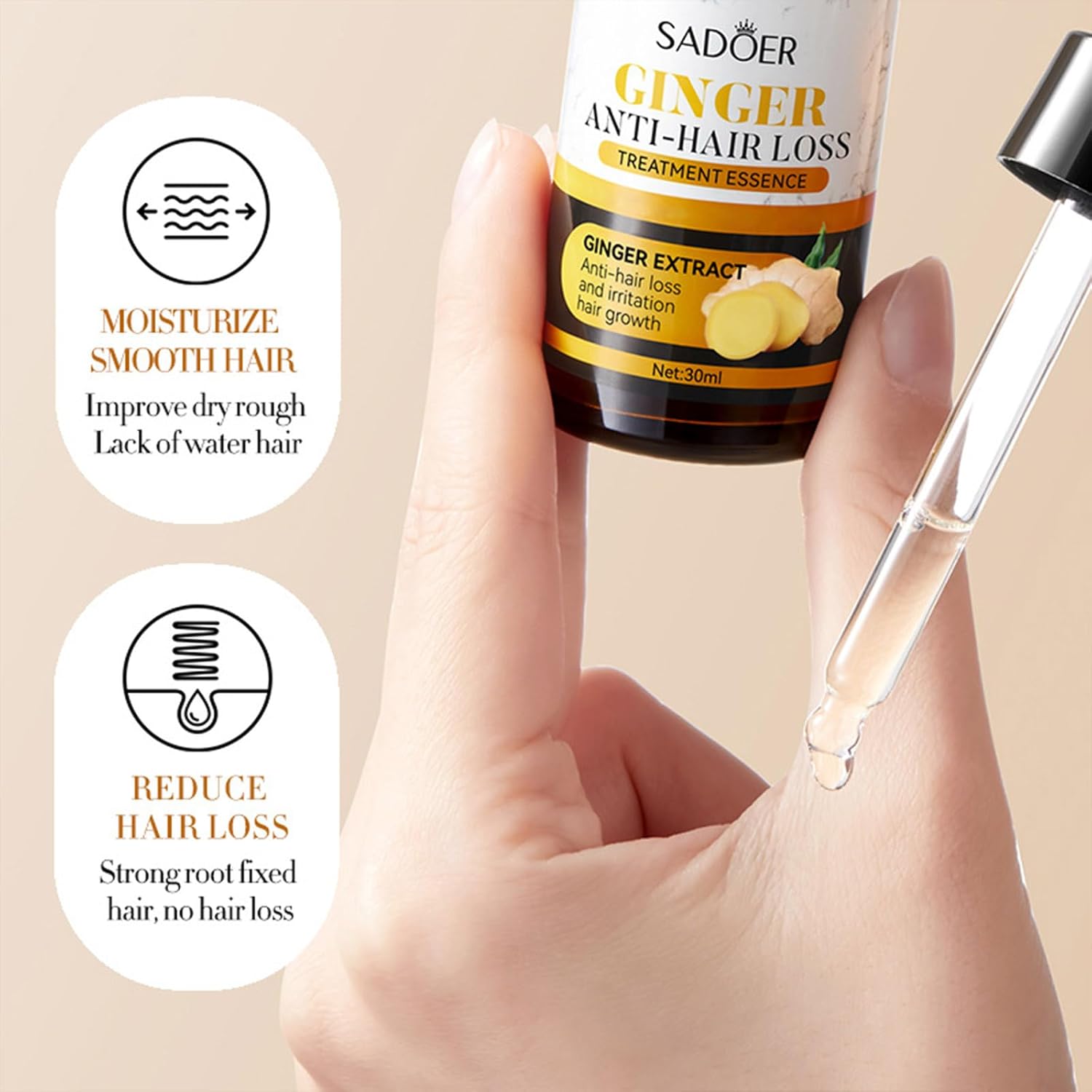 【Clearance Sale】SADOER Ginger Hair Treatment Oil, Hair Repair and Growth Serum for Dry, Damaged & Coarse Hair, Hair Essential Oil for All Hair Types