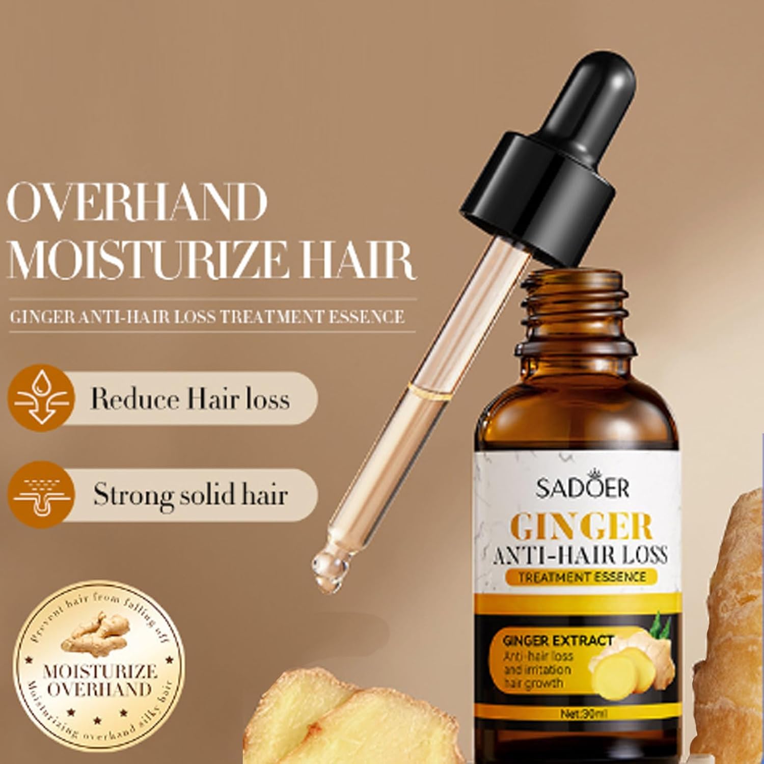 【Clearance Sale】SADOER Ginger Hair Treatment Oil, Hair Repair and Growth Serum for Dry, Damaged & Coarse Hair, Hair Essential Oil for All Hair Types